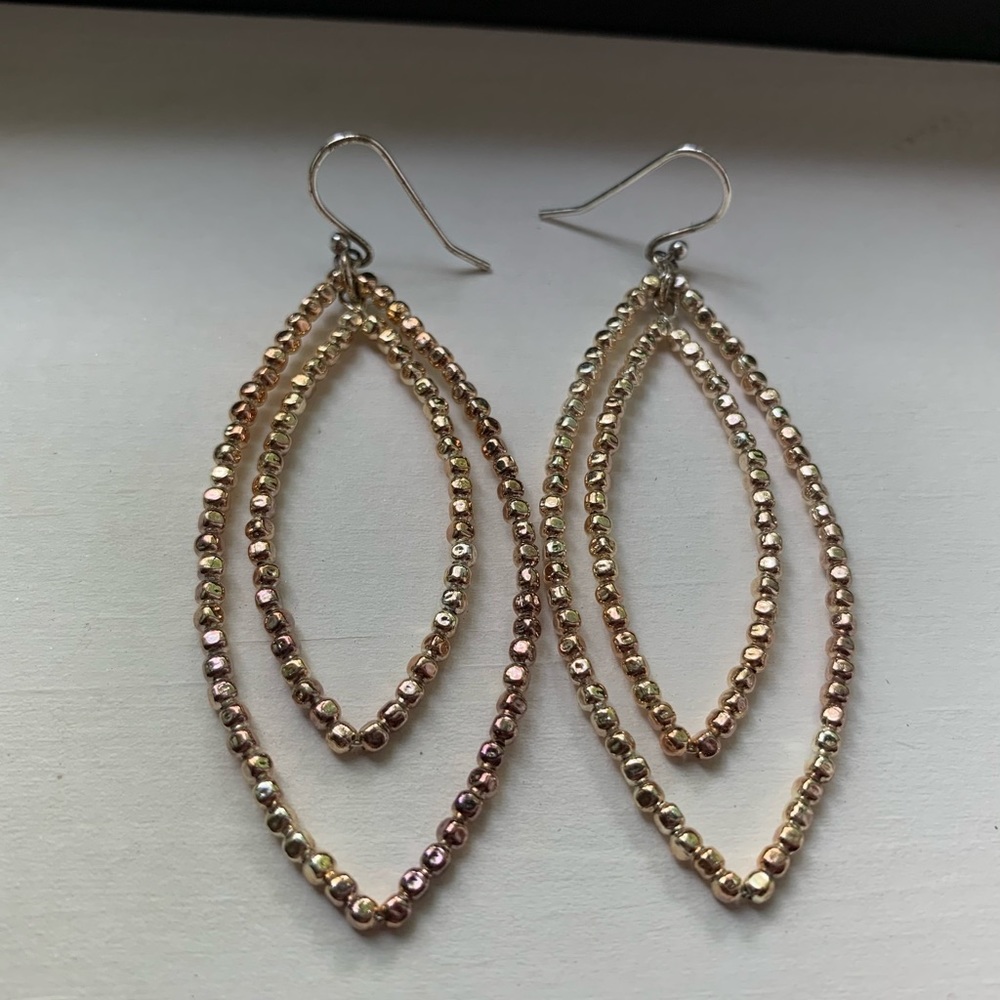 Rose Gold Beaded Oval Earrings